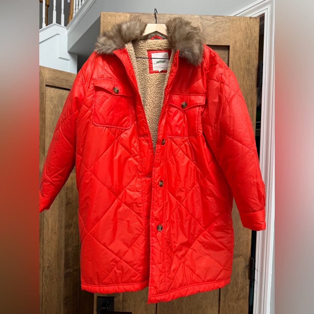 Aerie Orange/red  quilted puffer jacket, size S.